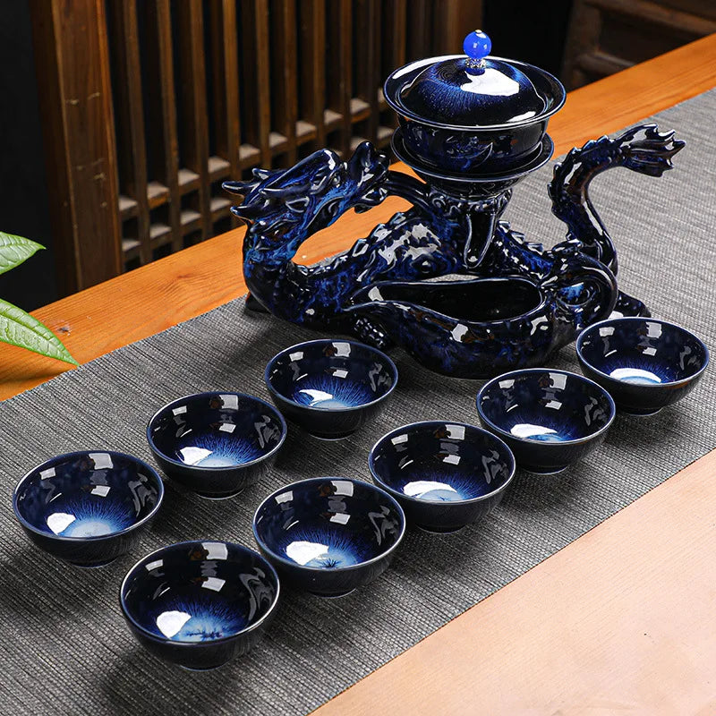 Afralia™ Dragon Kung Fu Tea Set: High-End Bone China Teapot & Cup, Automatic, Holiday Gift