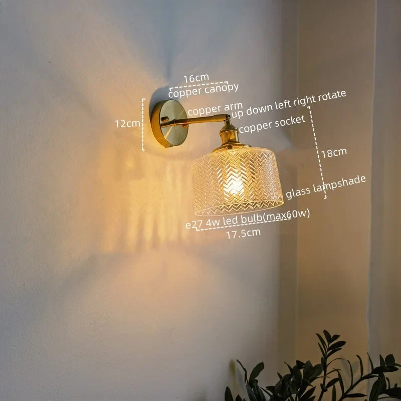 Afralia™ Copper Glass LED Wall Lamp Modern Nordic Home Decor Applique Murale