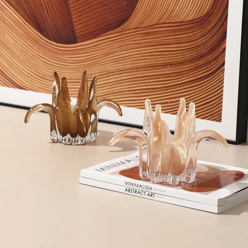 Afralia™ Glass Petal Candle Holder for Home Decoration and Storage