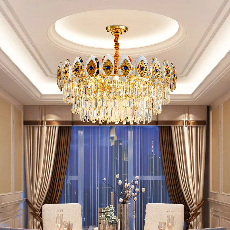 Afralia™ Opulent Crystal Chandelier: Gold LED Luxury Lighting for Living Room