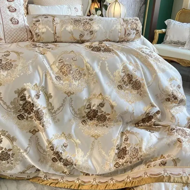 Afralia™ Luxury European Palace Jacquard Cotton Embroidery Bedding Set