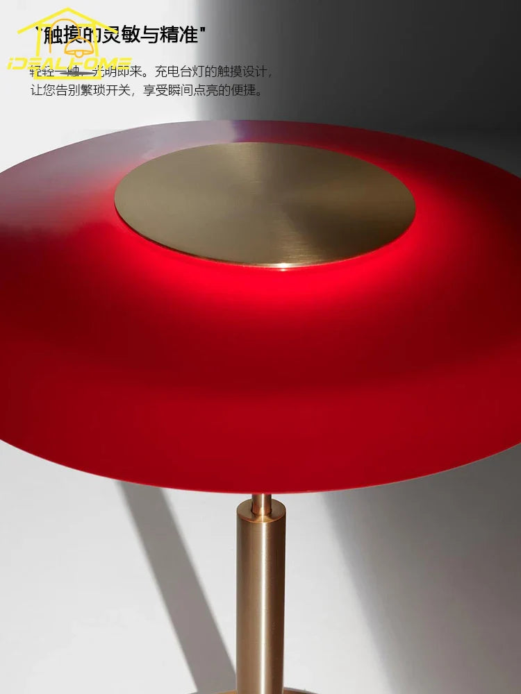 Afralia™ DORA Glass Table Lamp Touch LED Decorative Desk Light Red/Gray Bedroom Living