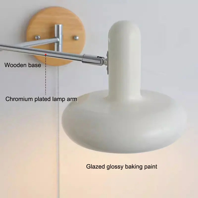 Afralia™ Cream Rocker Arm Wall Lamp: Vintage Telescopic Reading Lamp for Bedroom Study