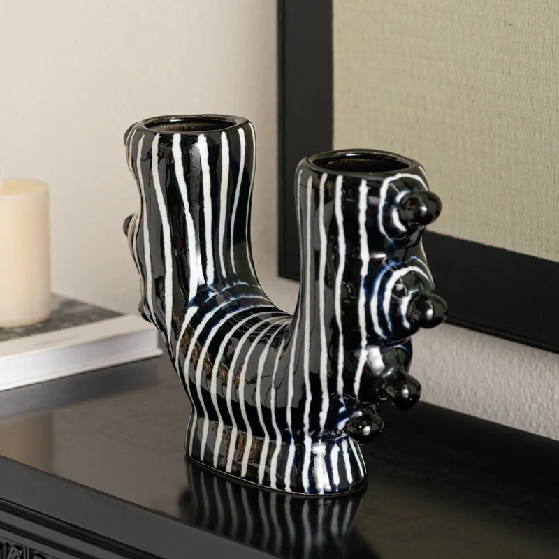 Afralia™ Graffiti Ceramic Vase U-Shape Hand-Painted Abstract Handicraft Floral Arrangement Accessory