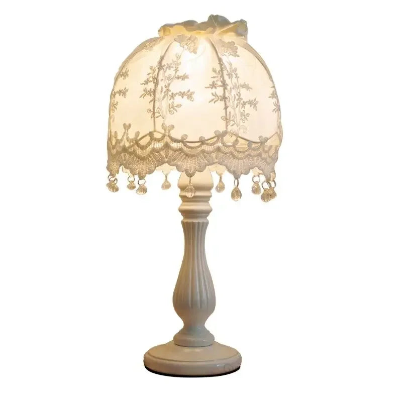 Afralia™ Lace Fabric Table Lamp Led Desk Light for Home Wedding Decor Bedroom