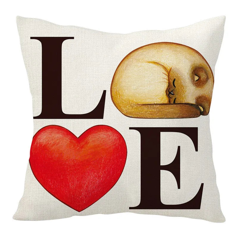 Afralia™ Cartoon Cat Linen Pillowcase 45x45cm Couple Love Cushion Covers for Living Room