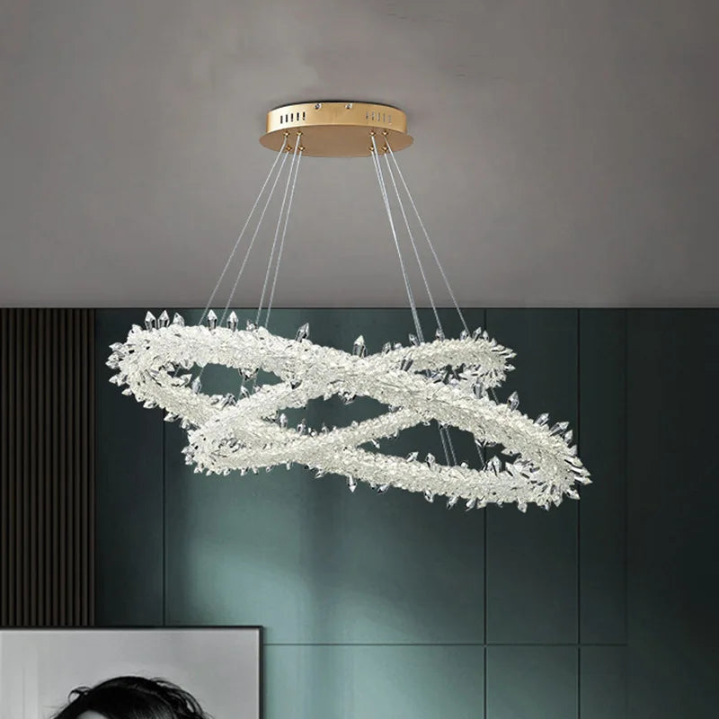 Afralia™ LED Glass Crystal Chandelier White Lustre Pendant Light for Home Decor