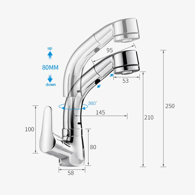 Afralia™ Pull Out Sprayer Basin Faucet Dual Modes Nozzle Bathroom Sink Mixer Taps