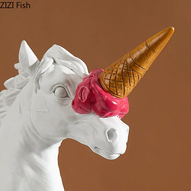 Afralia™ Unicorn Ice Cream Horse Resin Handicraft Figurine Sculpture Decor