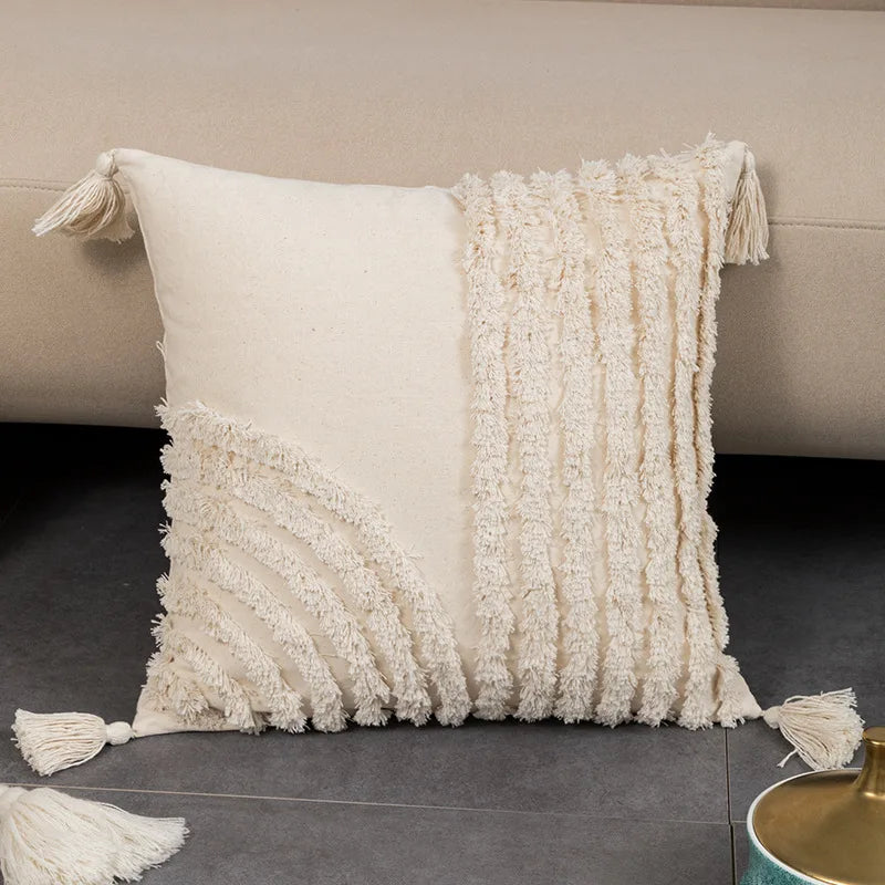 Afralia™ Geometric Tufted Fringed Cushion Cover for Stylish Home Decor