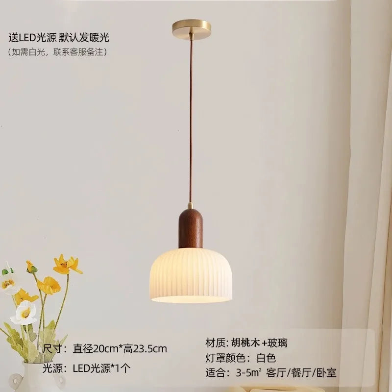 Afralia™ Wood Glass Pendant Light E27 Fixture Kitchen Dining Room Chandelier