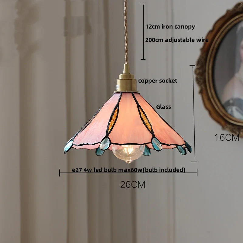 Afralia™ Tiffany Handcraft Glass Pendant Light - Japan Style Dining Room Hanging Lamp