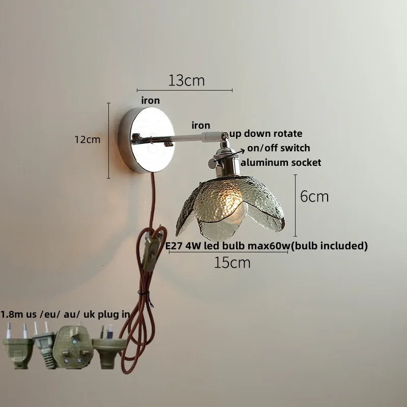 Afralia™ Crystal Iron LED Wall Light Modern Bedside Lamp Clear Glass Wandlamp
