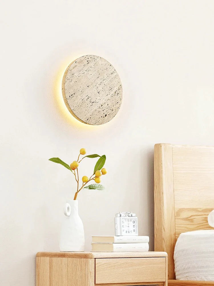 Afralia™ Stone Round Wall Lamp: Cream Retro Bedroom Lighting for Home Decor