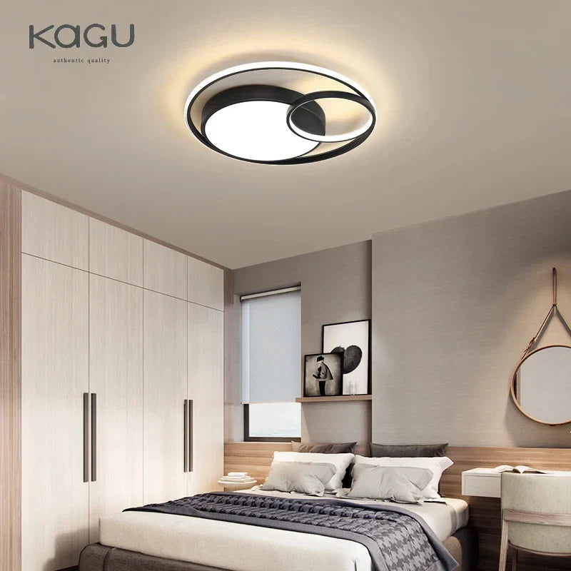 Afralia™ Black Modern LED Ceiling Lights, Dimmable Round Ring Light Fixtures for Living Room