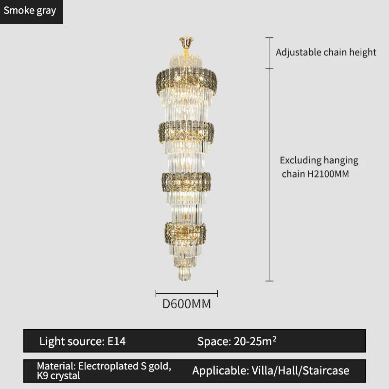 Afralia™ Elegant Crystal Hollow Long Chandelier for Duplex Living Room and Stairwell