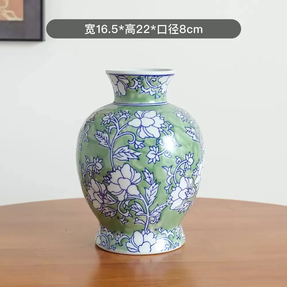 Afralia™ Chinese Retro Blue & White Porcelain Vase Flower Arrangement Home Decor