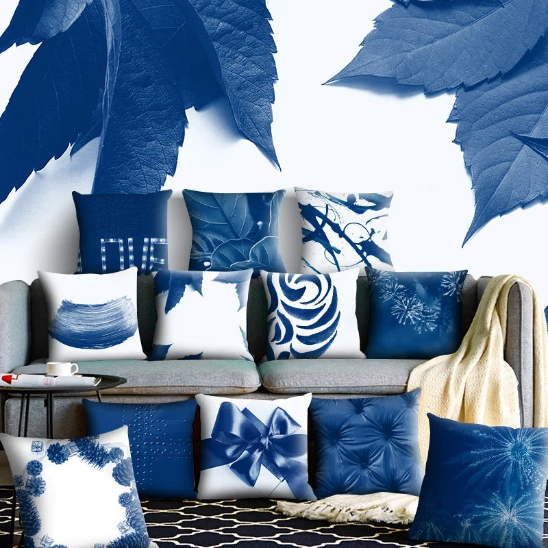 Afralia™ Summer Blue Ocean Floral Geometric Pillowcase