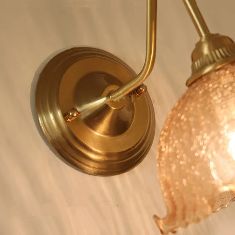 Afralia™ Amber Flower Glass LED Wall Sconce for Living Room, Cafe, Bathroom Vanity