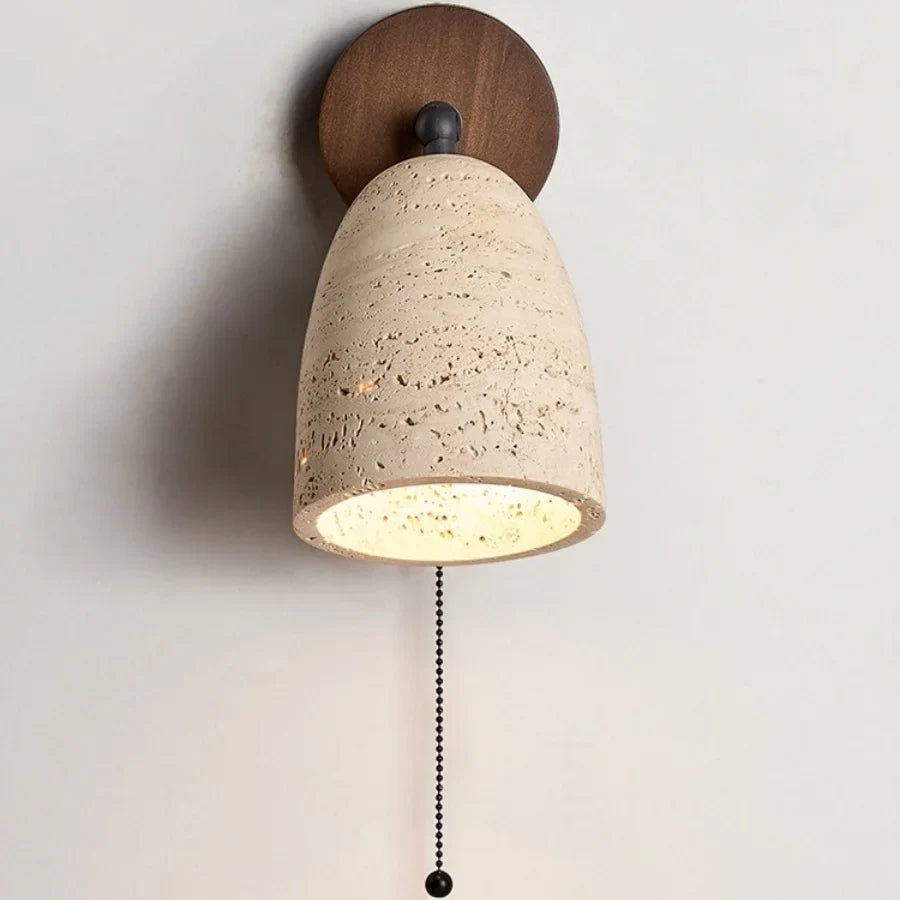 Afralia™ Yellow Travertine LED Wall Lights with Pull Chain Switch, Modern Rotate Bedside Lamp