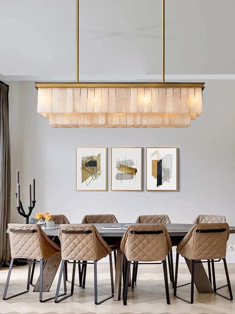 Afralia™ Marble Bronze Copper Chandelier: Modern Luxury Rectangle Dining Table Decor.