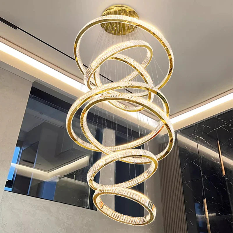 Afralia™ Crystal Chandelier Stair Pendant Lamp Living Room Interior Lighting