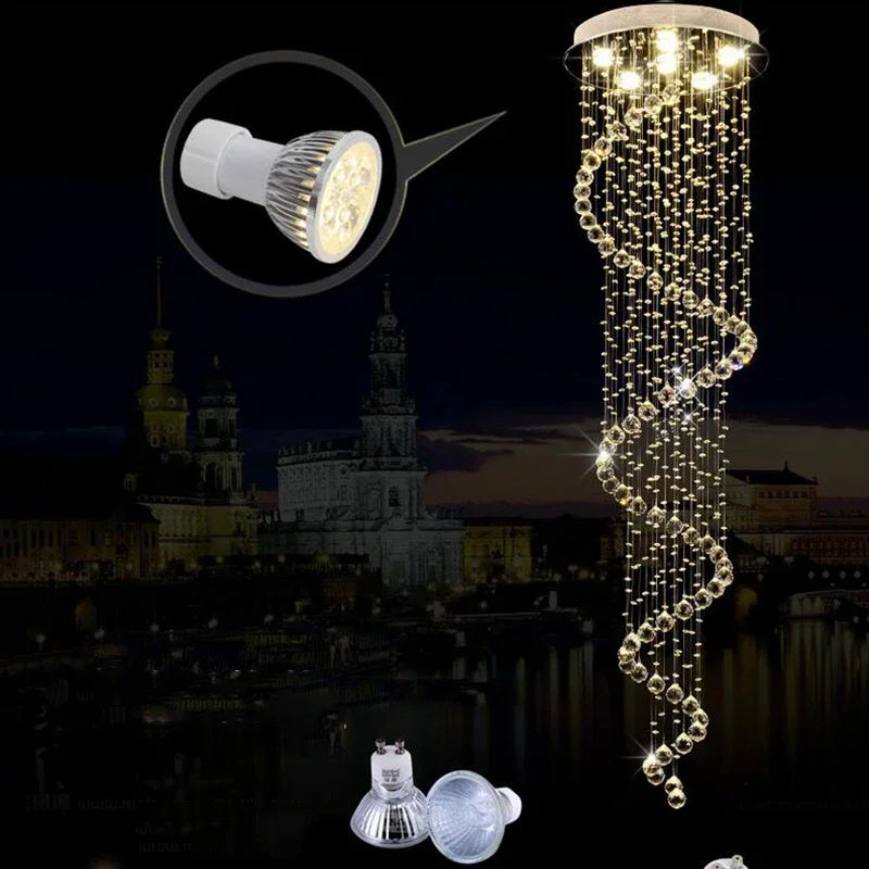 Afralia™ Modern Large Crystal Spiral Chandelier for Staircase Lighting Fixture