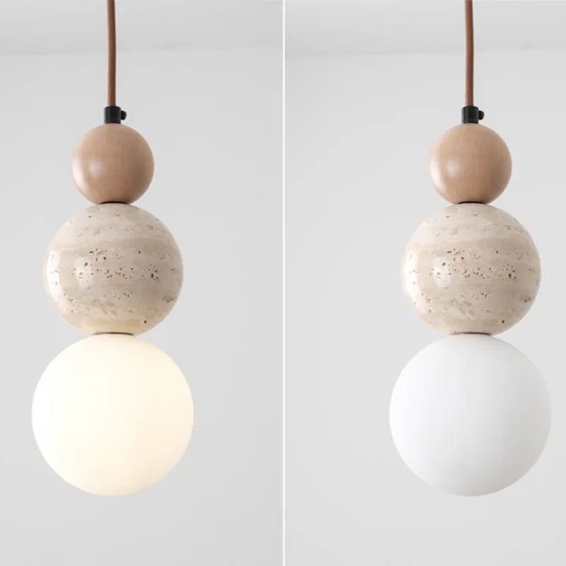 Afralia™ White Glass LED Wood Ball Pendant Light Fixture for Bedroom Living Room