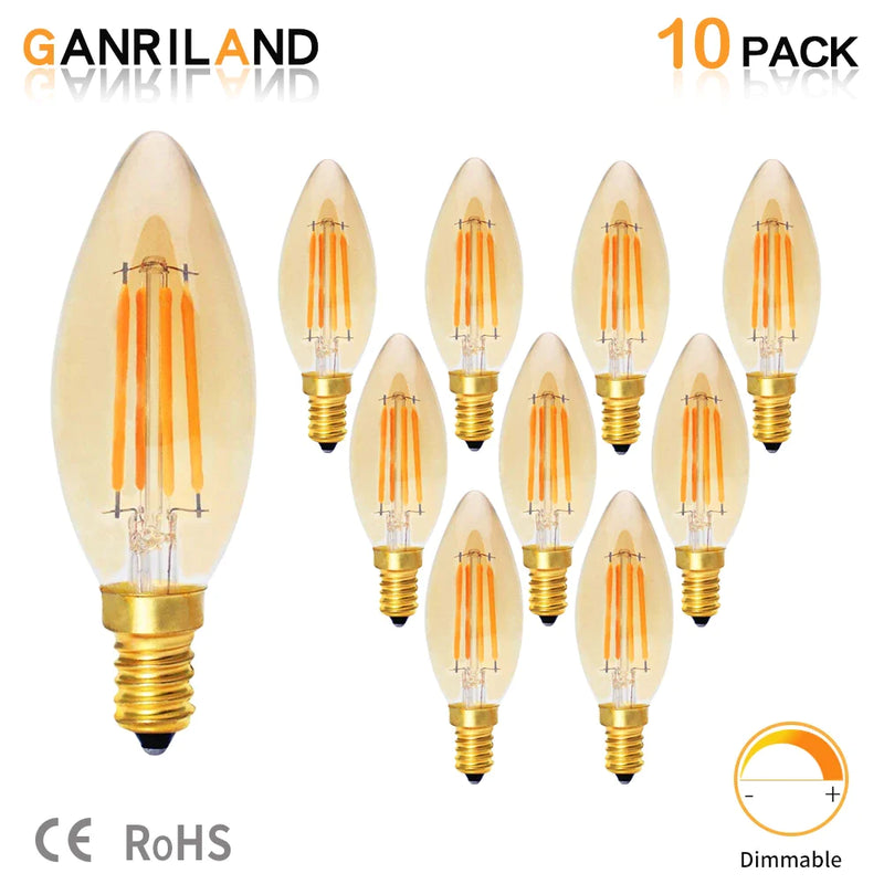 Afralia™ Retro LED Filament Bulbs Dimmable C35 4W Warm White 2200K Amber Glass Candle Lamp