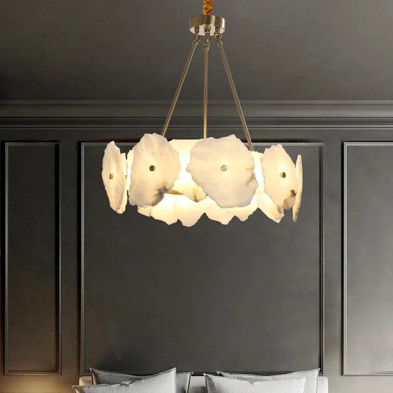 Afralia™ Marble LED Chandelier for Living Room, Bedroom, Kitchen - Luxury Stone Hanging Light