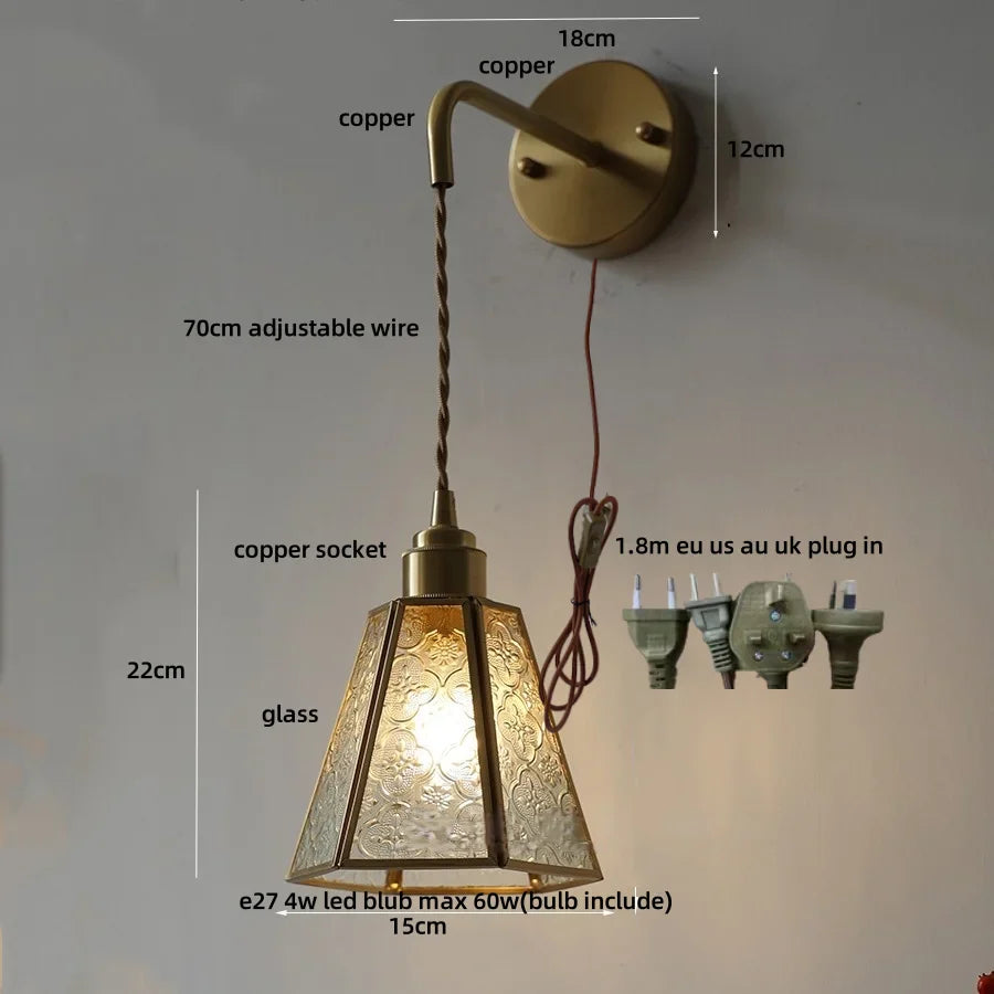 Afralia™ Tiffany Glass LED Wall Sconce with Copper Socket and Pull Chain Switch
