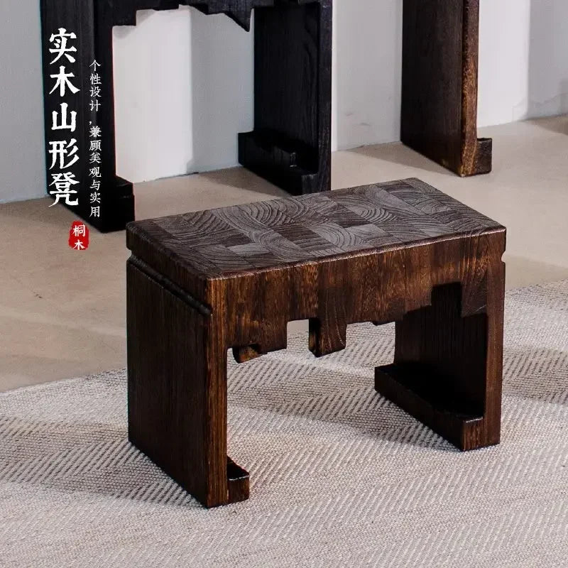 Afralia™ Mountain Shape Low Stool: Solid Wood, Minimalist, Versatile Footrest, Coffee Table
