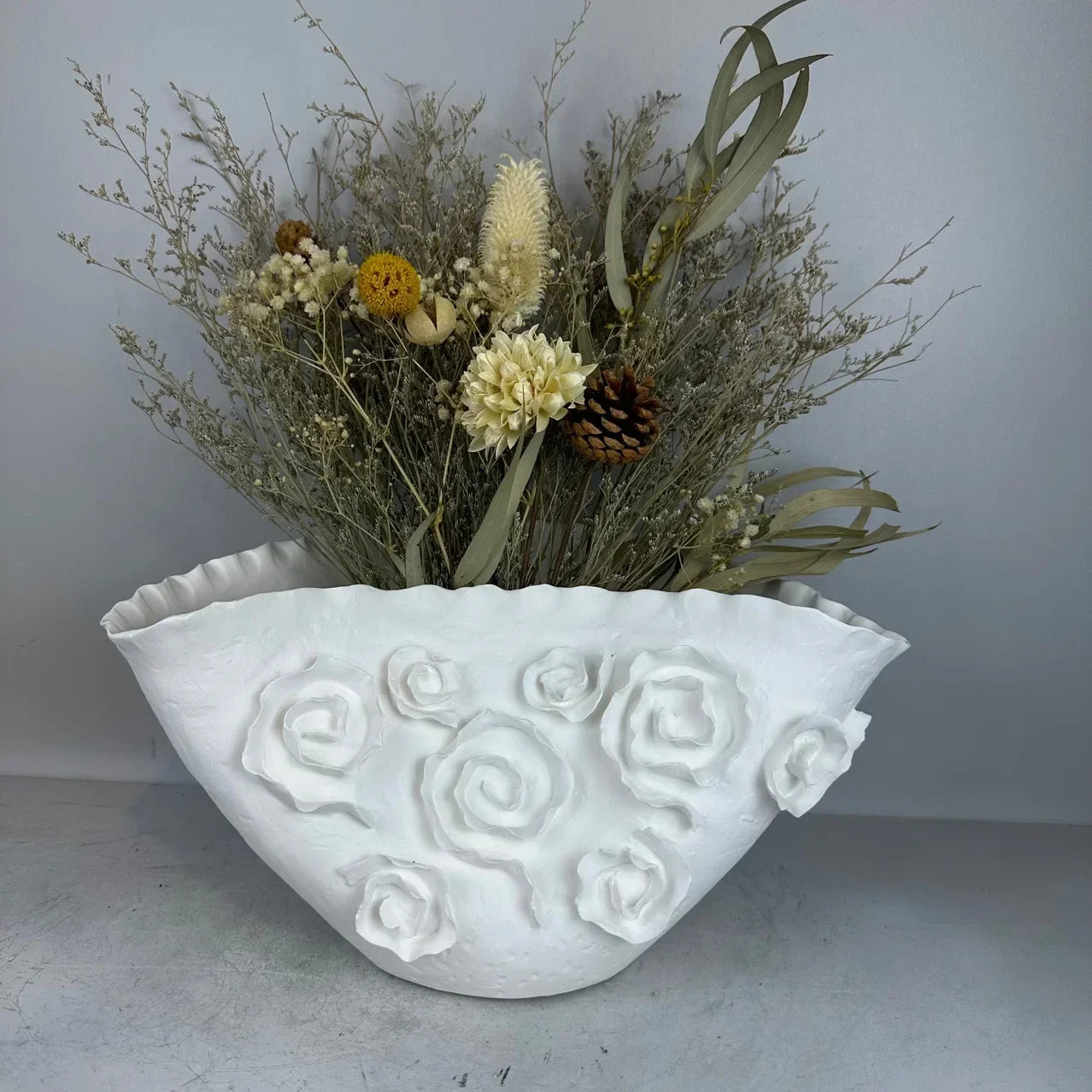 Afralia™ Embossed Rose Ceramic Flower Vase Handmade Porcelain Craft Home Decor