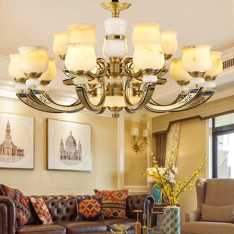 Afralia™ Copper Jade Pendant Lamp: Modern Chinese Style Dining Room Decor for Villas