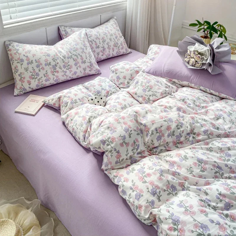 Afralia™ Double Layer Yarn Cozy Bed Sheet Set - High-Quality Washed Cotton Printed Bedding