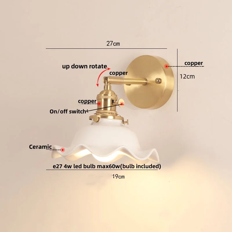 Afralia™ Nordic Ceramic Wood Wall Sconce LED Lamp Adjustable Modern Bedroom Light
