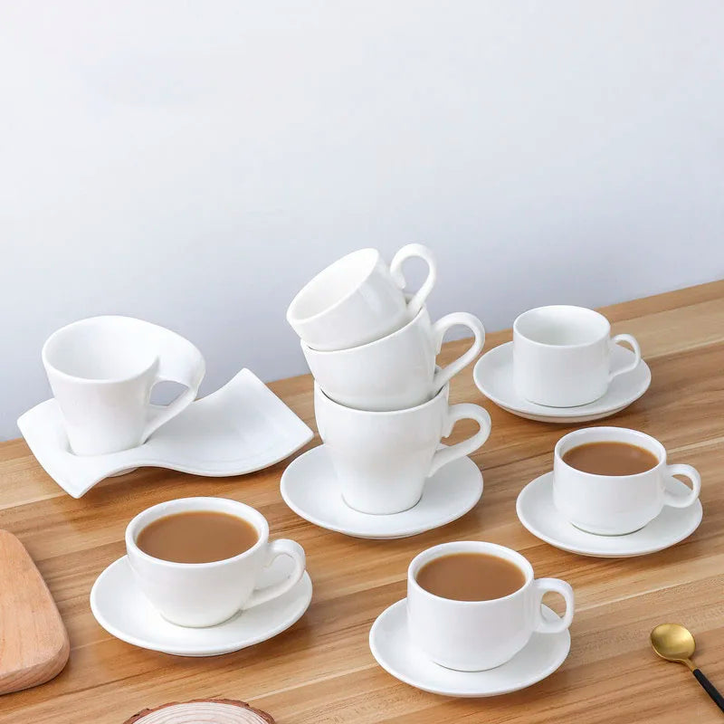Afralia™ Ceramic Espresso Cup Set with Saucer | White Porcelain Coffee Mug