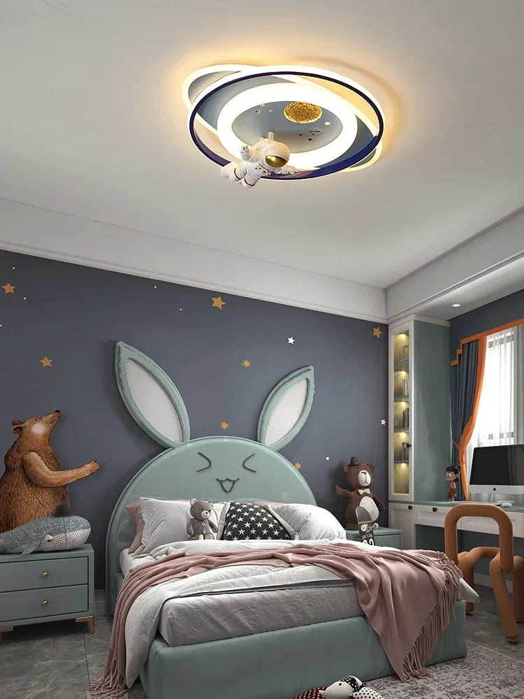 Afralia™ Astronaut Spaceman Rocket Rabbit Ceiling Light Kids Bedroom Luminaire