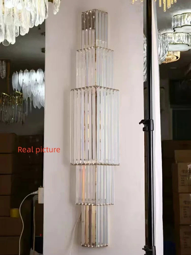 Afralia™ Clear Glass Wall Lamp Stainless Steel Sconces for Hotel Hall Dining Room