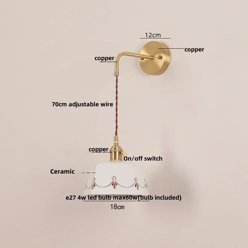 Afralia™ Ceramic LED Wall Lamps Pull Chain Switch Rotate Copper Vanity Light