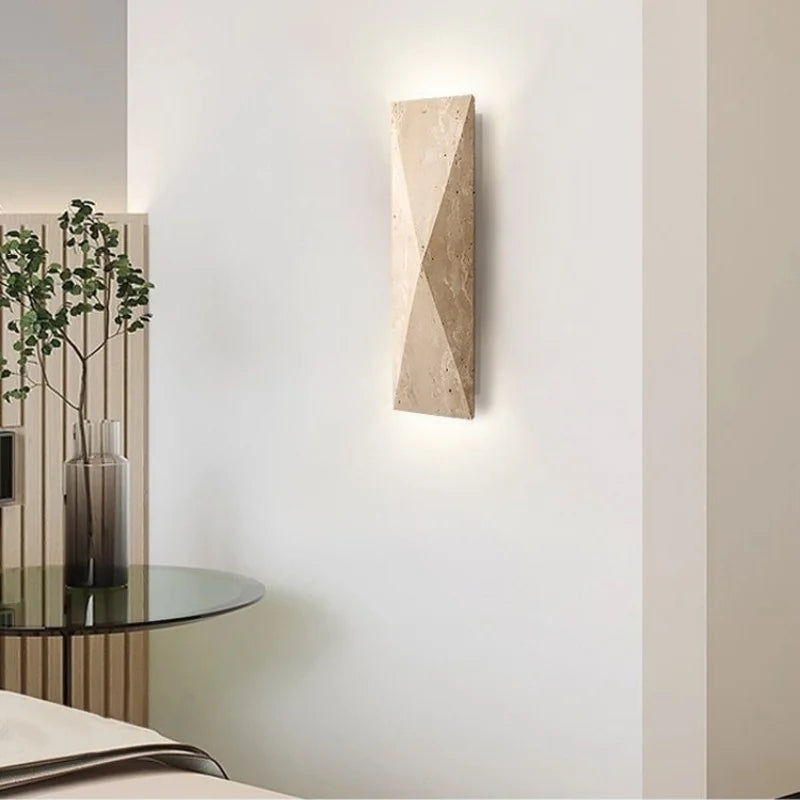 Afralia™ Vintage Wabi Sabi LED Wall Lights Yellow Travertine Interior Lighting Bedside Lamps