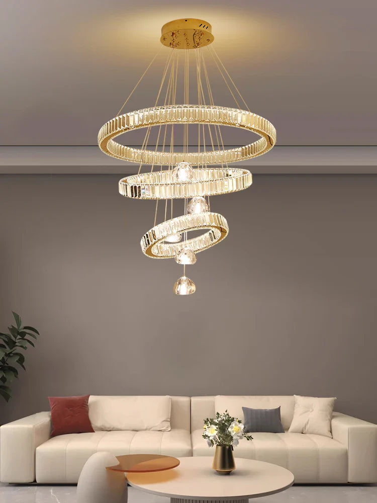 Afralia™ Luxury Crystal Ring Chandelier - Elegant Pendant Light Fixture for Living Room