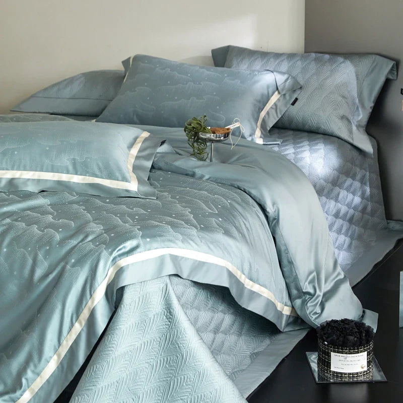 Afralia™ Luxe Egyptian Cotton Jacquard Bedding Set: Duvet, Bedspread, Sheet, Pillowcases