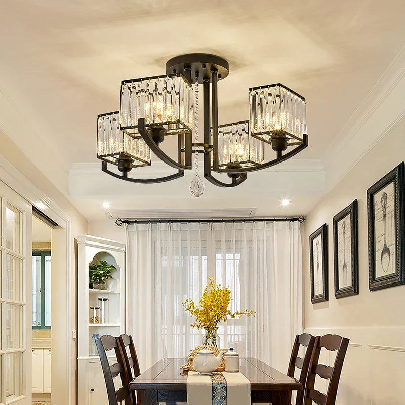 Afralia™ Crystal LED Chandelier Black Iron Luxury Ceiling Lamp