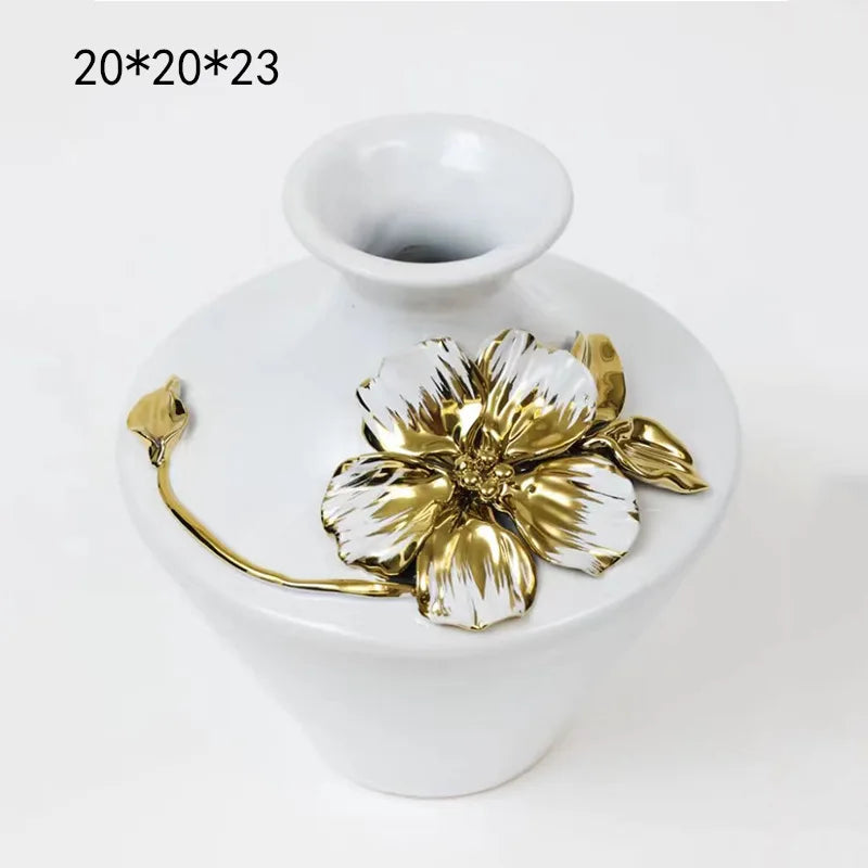 Afralia™ Vintage Gold Embossed Floral Vase - Home Décor Porcelain Terrarium Bottle