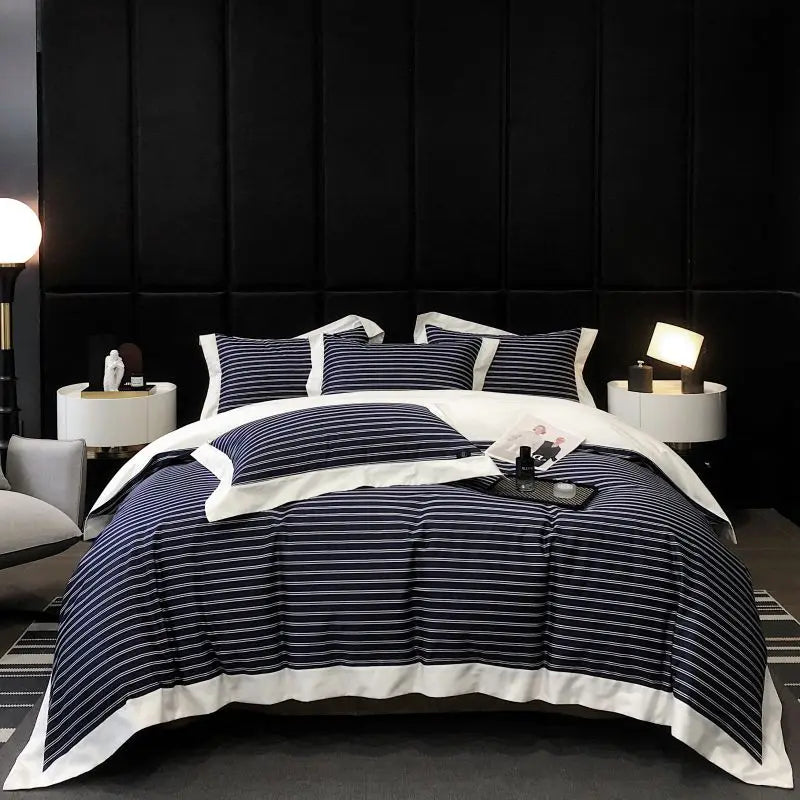 Afralia™ Luxury Egyptian Cotton Stripes Bedding Set - 4-Piece Duvet Cover, Sheet, Pillowcases