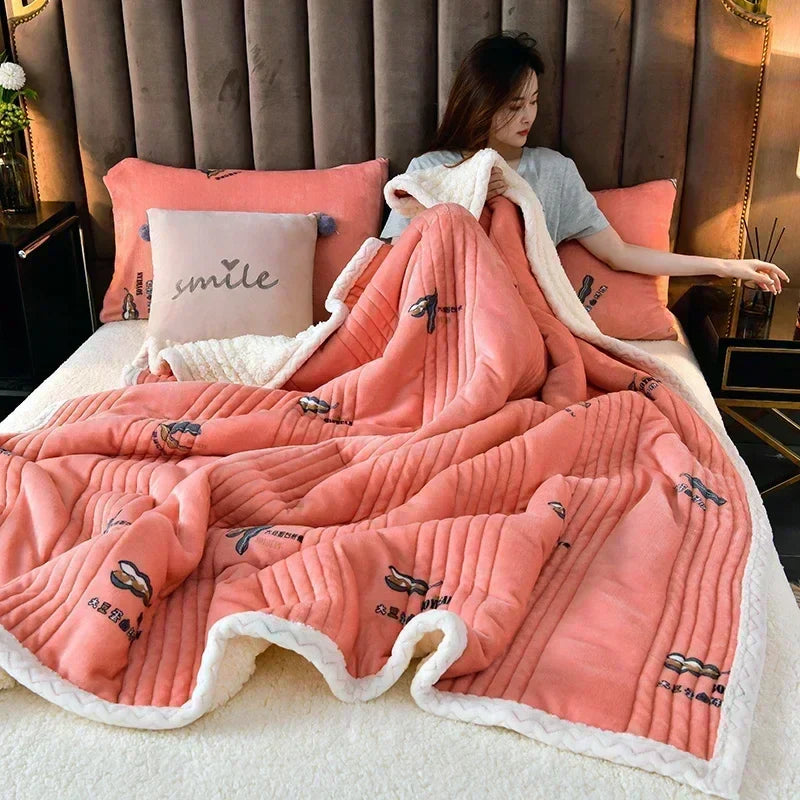 Afralia™ Cozy Milk Velvet Blanket - 3 Layer Warmth & Fluffy Weighted Blanket