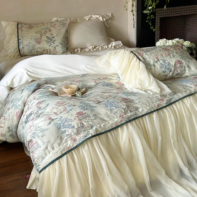 Afralia™ French Princess Lace Ruffles Bedding Set with Soft Silky Touch