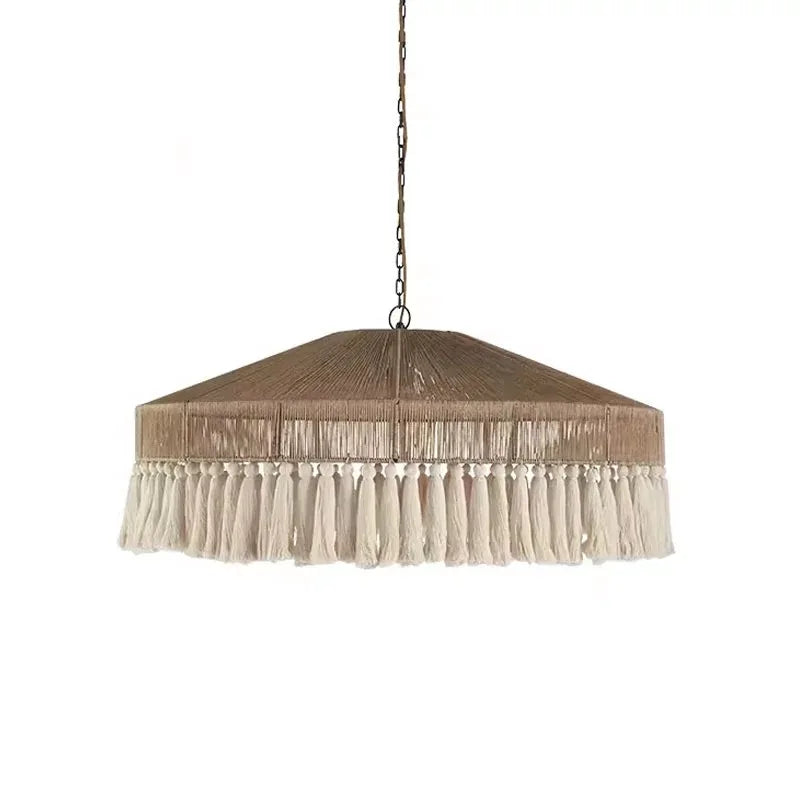 Afralia™ Retro Hemp Rope Tassel Pendant Light: Hand-woven Creative Bedroom Dining Room Main Lamp