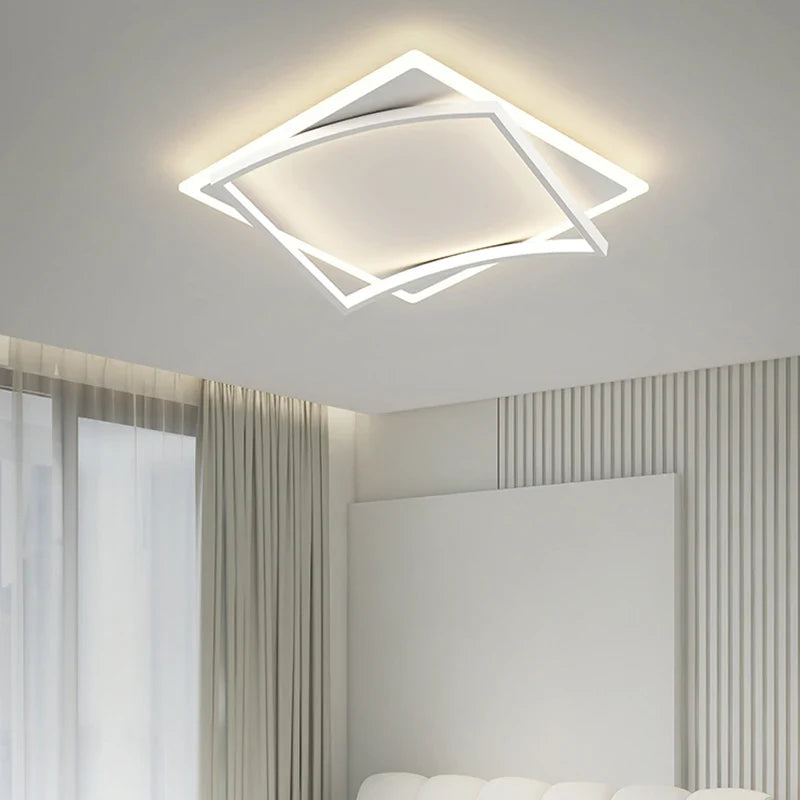 Afralia™ Geometric Square LED Ceiling Light with Remote Control for Study Living Room Bedroom